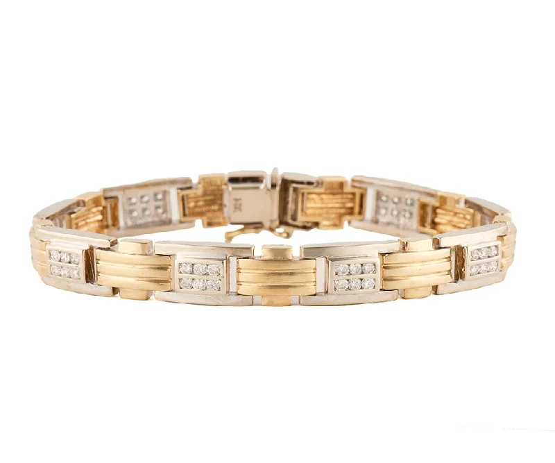 Gent’s 1.50ctw Diamond Channel Set Double Row Two Tone Bracelet in 14K