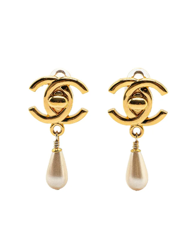 Gold Plated Faux Pearl Drop Clip-On Earrings