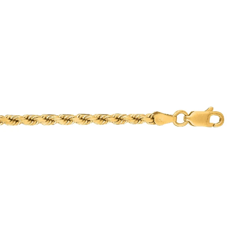 10k Yellow Gold 7 Inch Shiny Solid Diamond Cut Rope Chain Bracelet with Lobster Clasp 025ROY-07