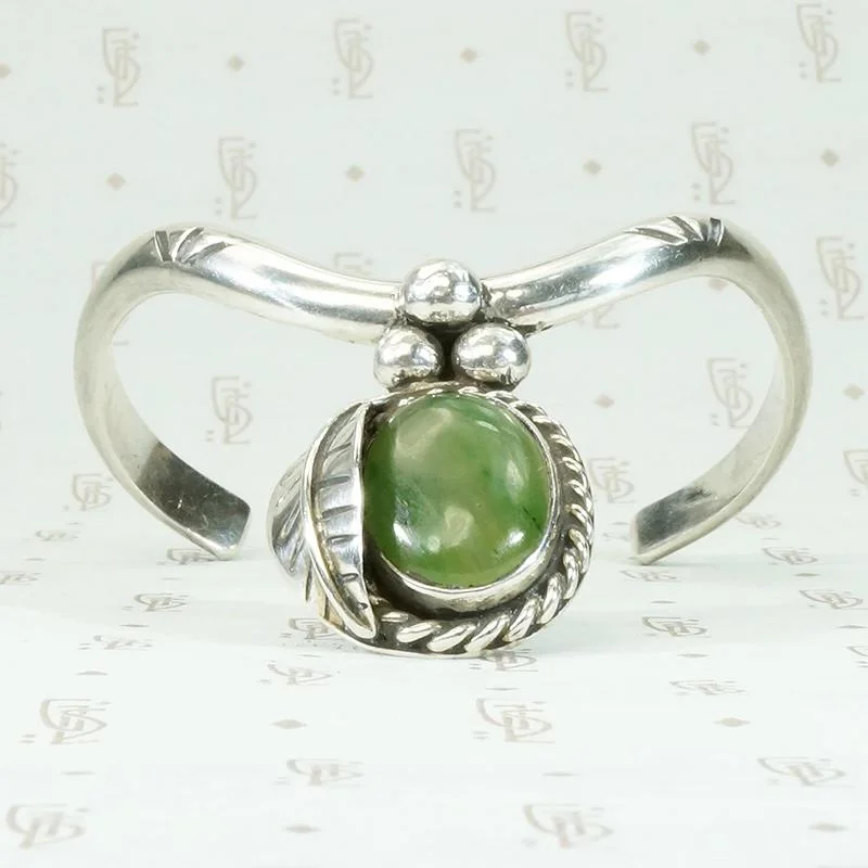 Glossy Green Jade & Sterling Silver Cuff Bracelet