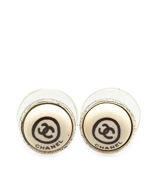 Silver-Tone CC Logo Push Back Earrings