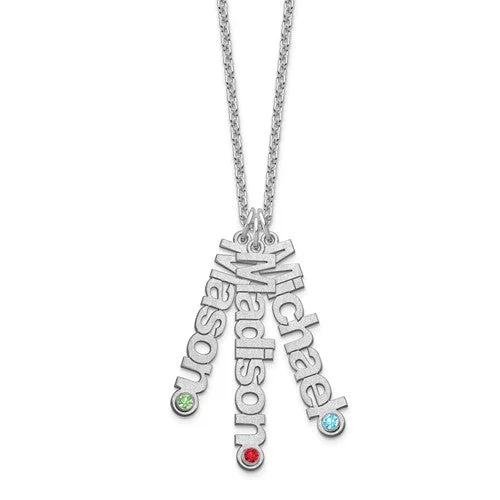 Multiple Name Charm Pendant with Crystal Birthstones Necklace