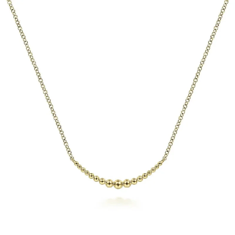 Gabriel & Co. 14K Yellow Gold Graduating Bujukan Beads Curved Bar Necklace