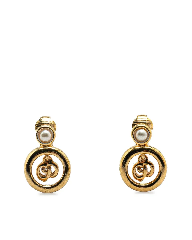 Gold Plated Round Drop Clip-On Earrings