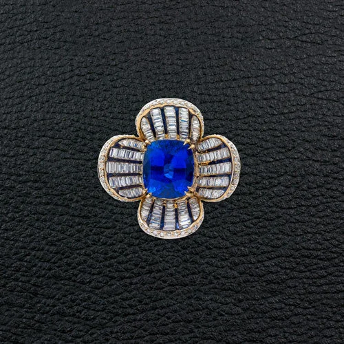 Sapphire & Diamond Flower Estate Ring