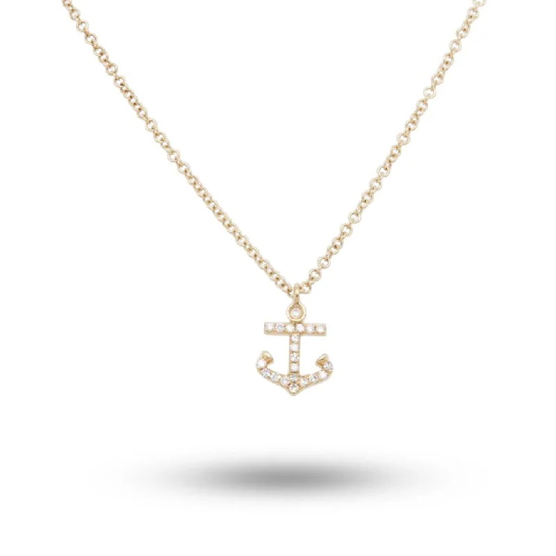 14k Yellow Gold Diamond Anchor Necklace