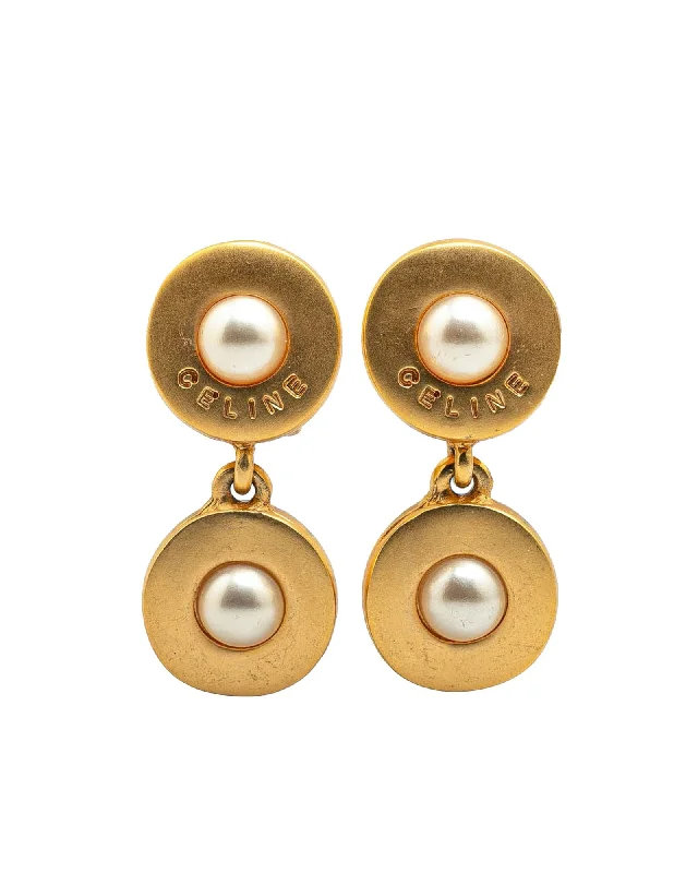 Gold Plated Faux Pearl Drop Clip On Earrings