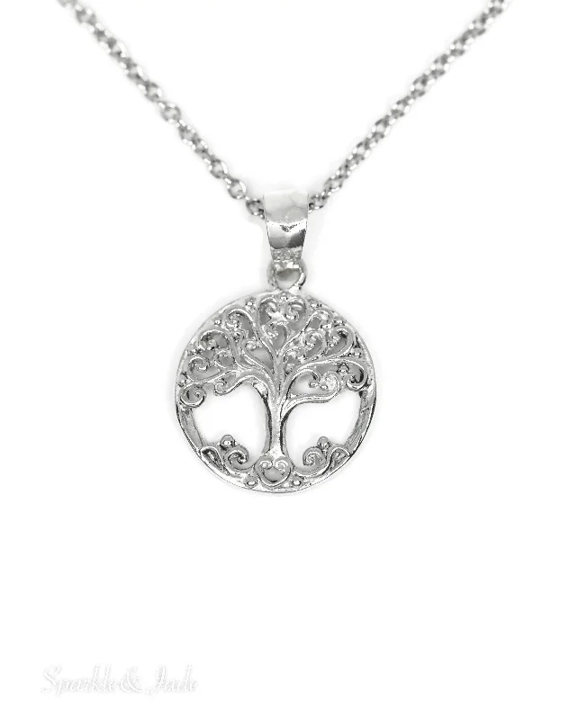 Sterling Silver Openwork Tree of Life Pendant Necklace