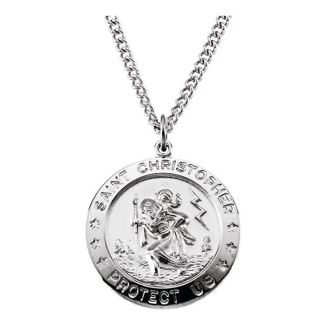 Sterling Silver 25 mm Round St. Christopher Medal 24" Necklace