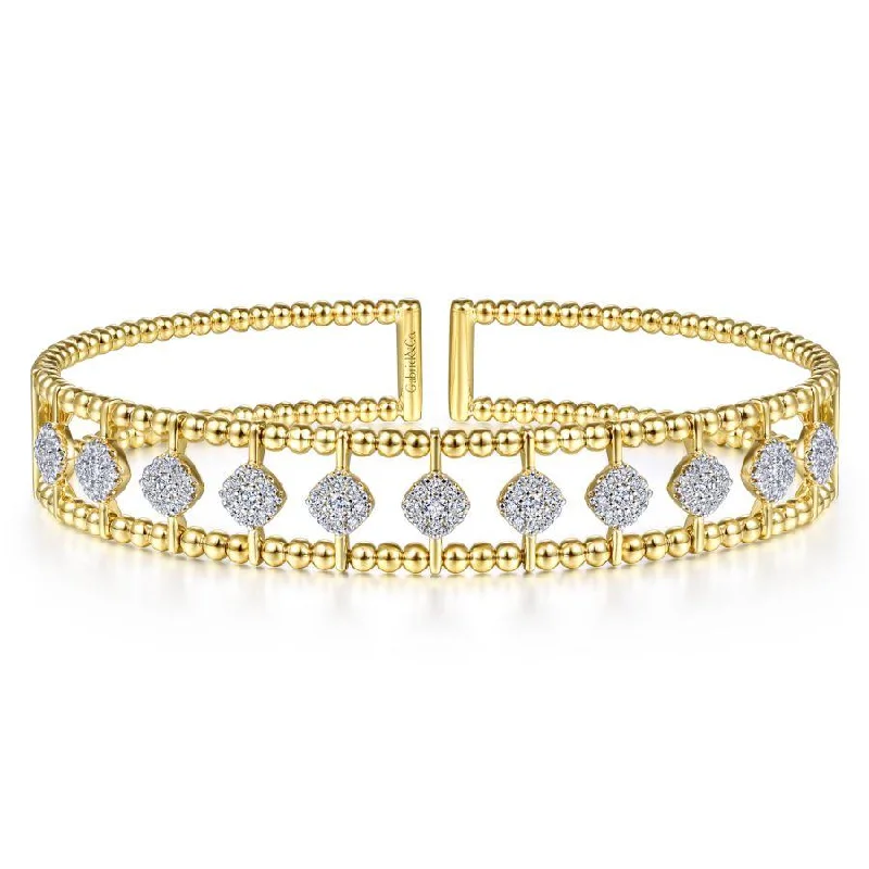 Gabriel & Co. - BG4232-62Y45JJ - 14K Yellow Gold Bujukan Bead Cuff Bracelet with Pavâ€š Diamond Connectors