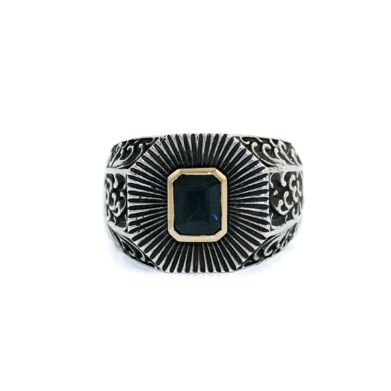 Deco Sapphire Silver x Gold Ring