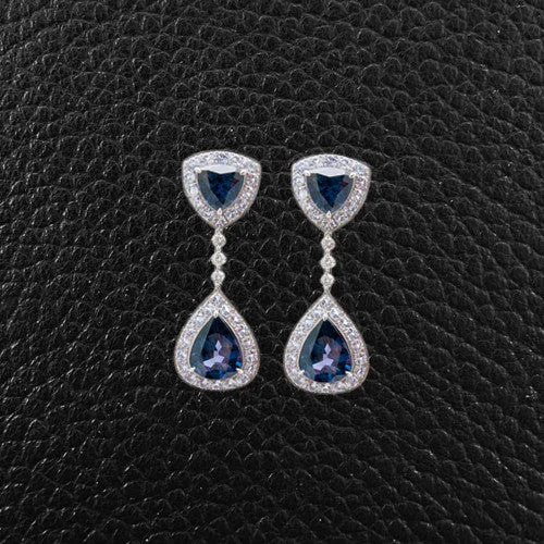 Blue Spinel & Diamond Dangle Earrings