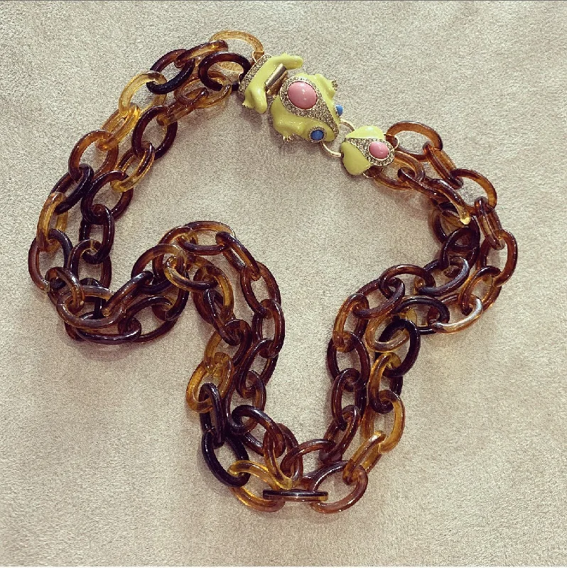 Frog tortoiseshell acrylic necklace necklace