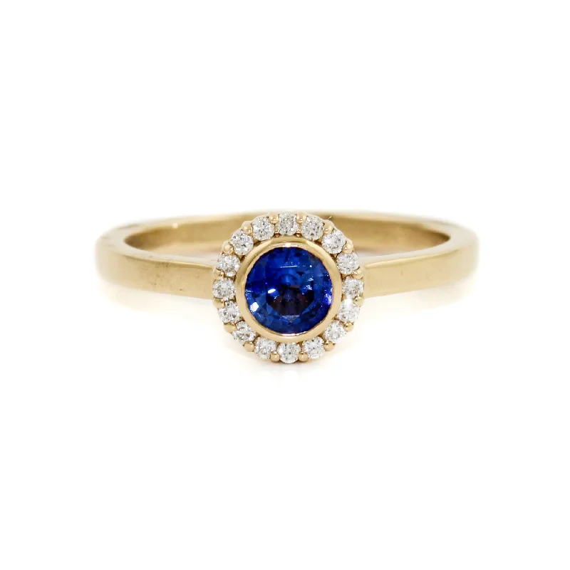 14K Evil Eye Blue Sapphire Halo Ring