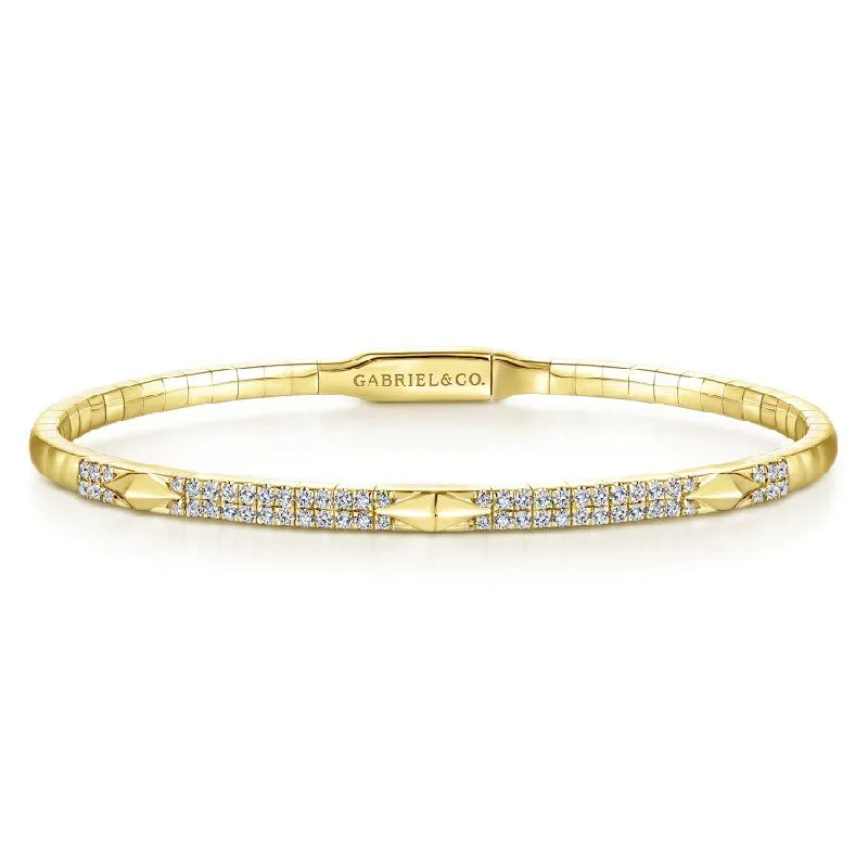 Gabriel & Co. - BG4187-65Y45JJ - 14K Yellow Gold Diamond Bangle with Pyramid Rhombus Stations