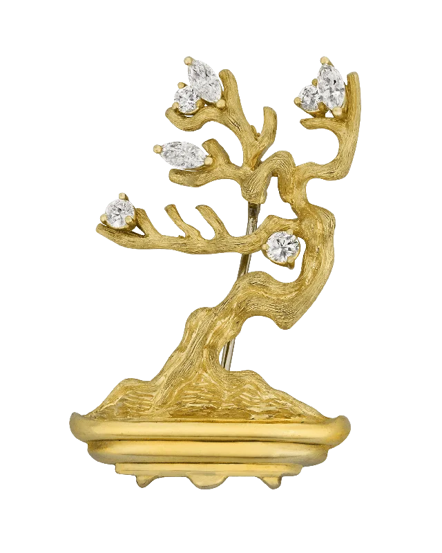 Henry Dunay Gold and Diamond Bonsai Tree Brooch