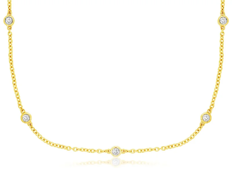 14K Yellow Gold Diamond Bezel Strand Necklace