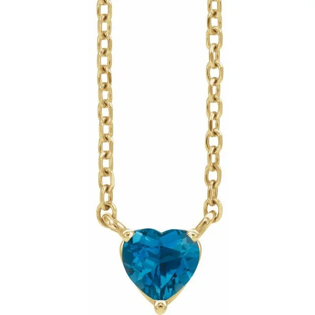 14k Gold 4mm Gemstone Heart 16-18" Necklaces