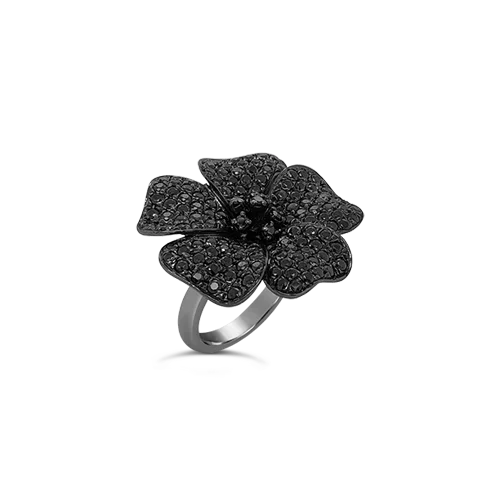 Black Spinel Flower Ring