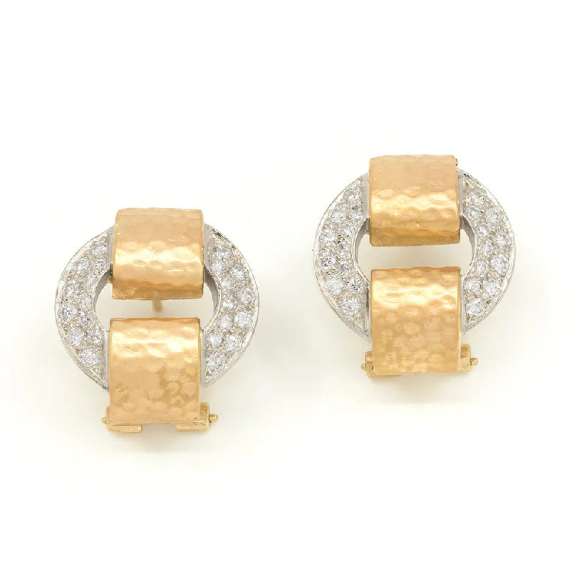 Diamond U Hammered Gold Earring