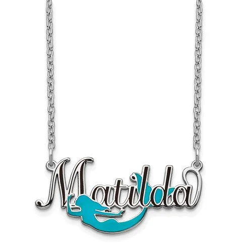 Color Epoxied Sterling Silver Mermaid Name Necklace