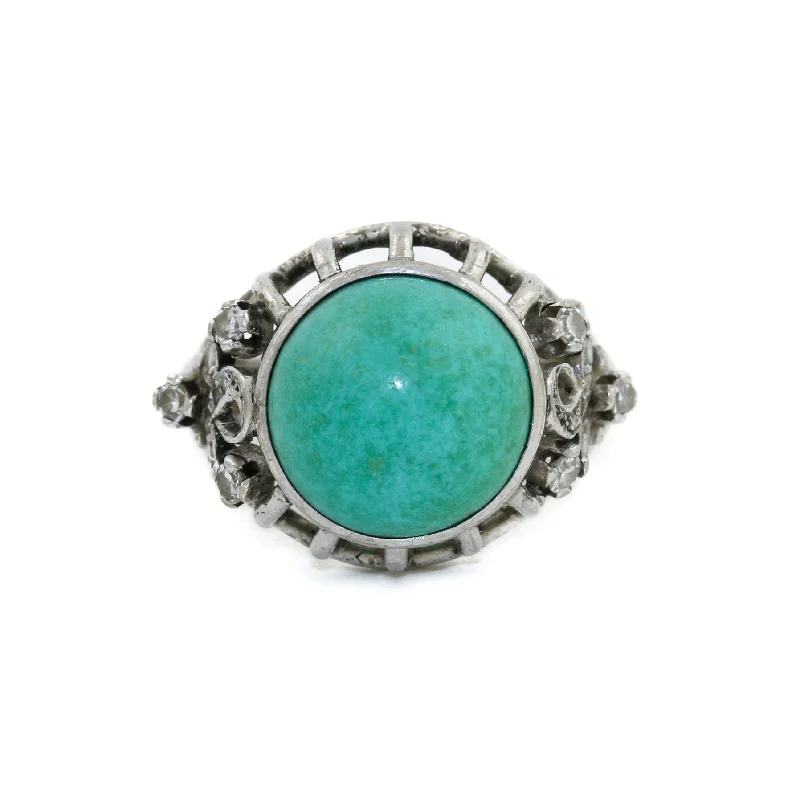 14 k White Gold x Turquoise & Diamond Caged Cocktail Ring