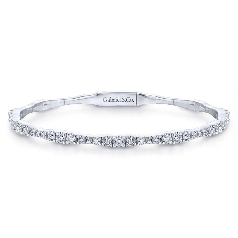 Gabriel & Co. - BG3707-65W45JJ - 14K White Gold Diamond Station Bangle