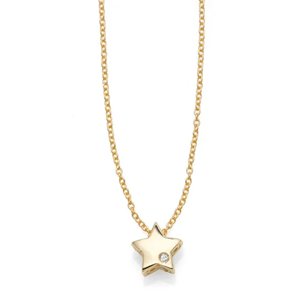 14k Gold .005ct Diamond Star Necklace