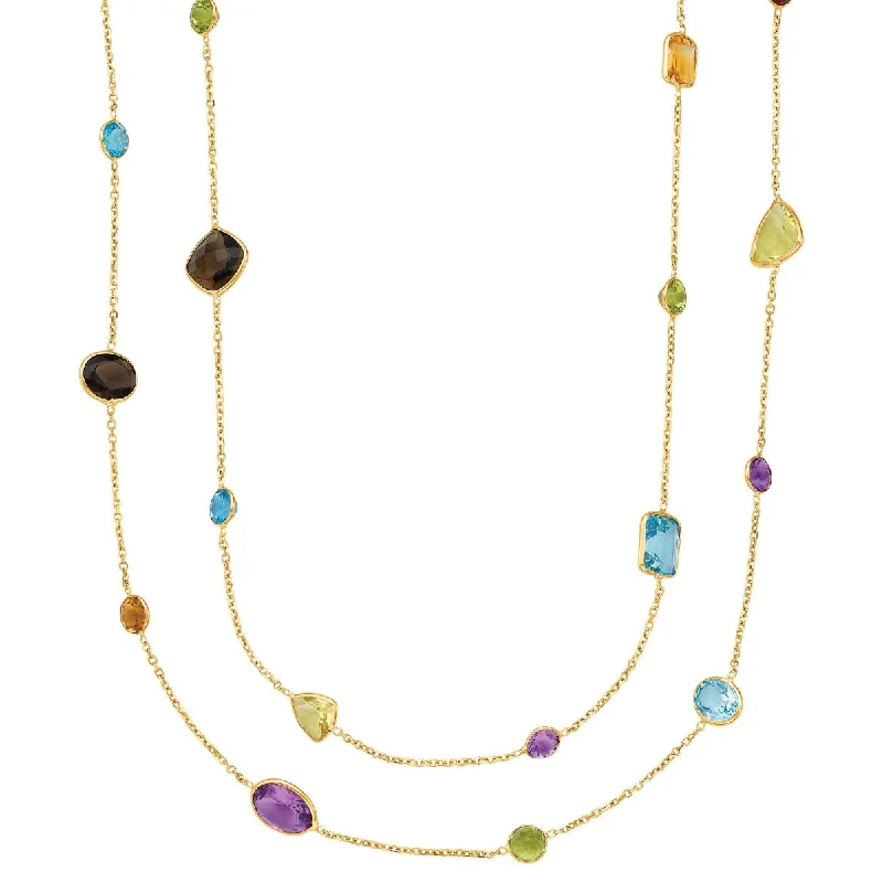 14kt 30" Yellow Gold Cable Link Chain Fancy Necklace with Lobster Clasp+Multi Col or Semi-Precious Stones CS224-30