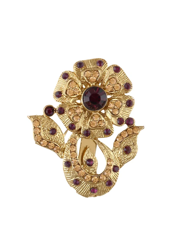 Ethnic Diamond Golden Flower Brooch