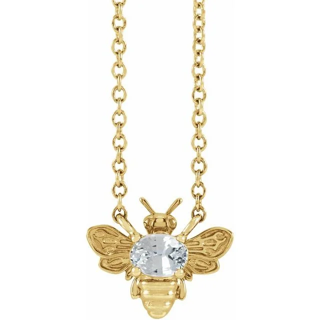 14K Yellow Gold White Sapphire Bee 18" Necklace