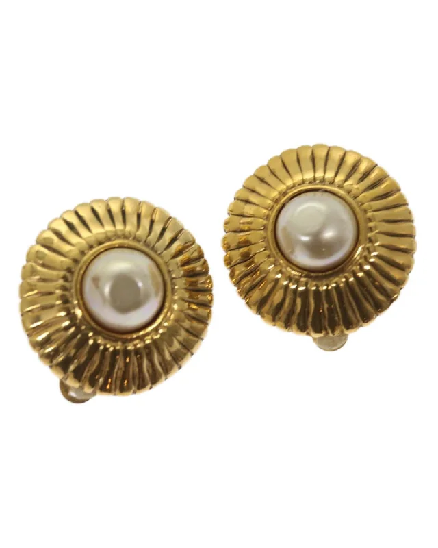 Gold Tone Metal CC Earring by French Designer