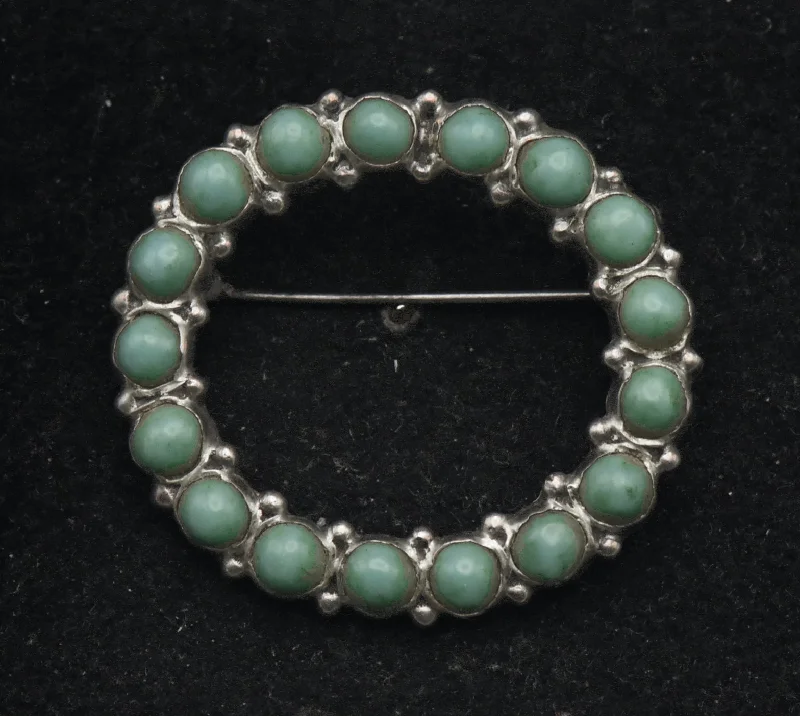 Vintage Sterling Silver and Imitation Turquoise Wreath Brooch