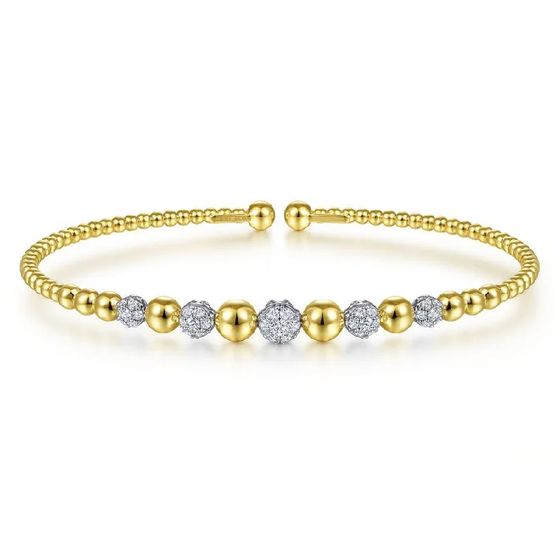 Gabriel & Co. - BG4362-62M45JJ - 14K Yellow-White Gold Bujukan Bead Cuff Bracelet with Pavâ€š Diamond Stations