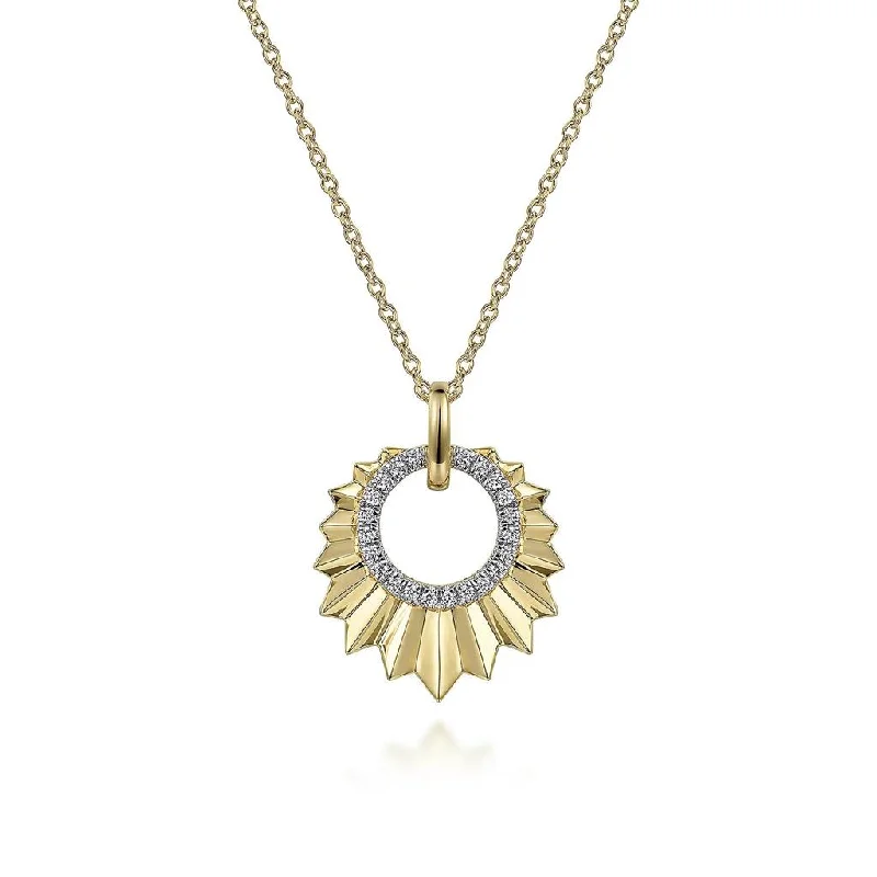 Gabriel & Co 14K Yellow Gold 17 5 inch Diamond Necklace With Diamond Cut Texture In Leaf Shape