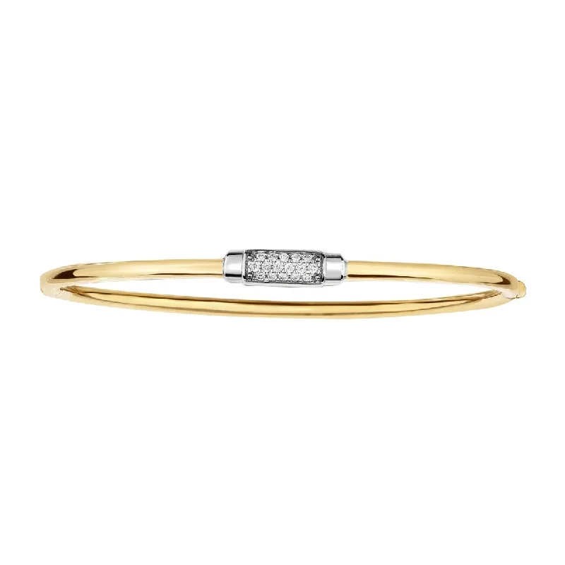 14kt 7" Yellow+White Gold Shiny Domed Bangle with Center Element with 0.14ct. Diamond with Box Clasp AUYWBG1100-07