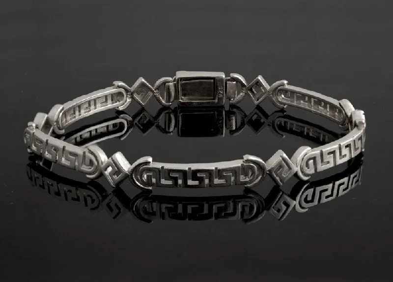 Greek Key Meander Bracelet in Sterling Silver (B-51)