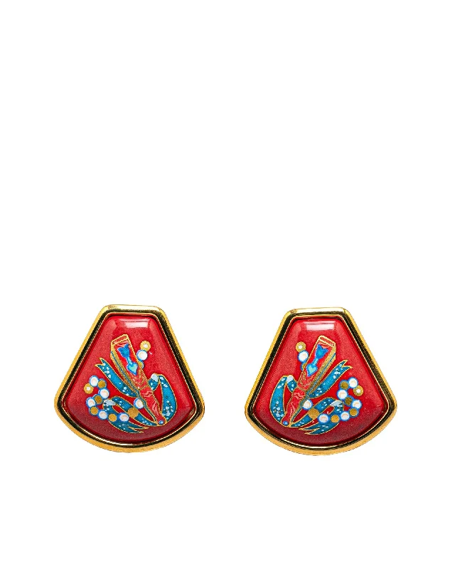 Cloisonne Enamel Gold-Plated Clip-On Earrings