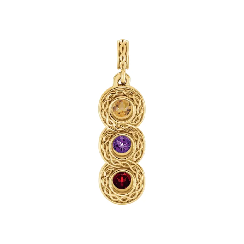 3-Stone Vertical Bezel Set Mother's Family Birthstone Pendant or Necklace