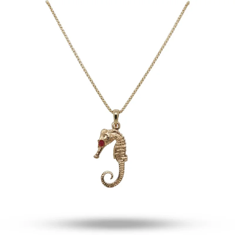 14k Yellow Gold Seahorse Necklace with Ruby Eyes