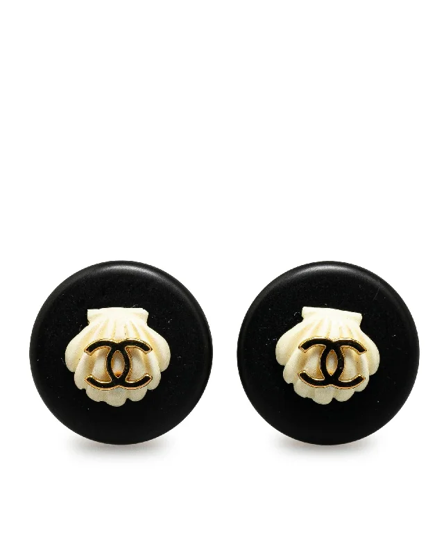 CC Button Shell Gold Plated Clip-On Earrings