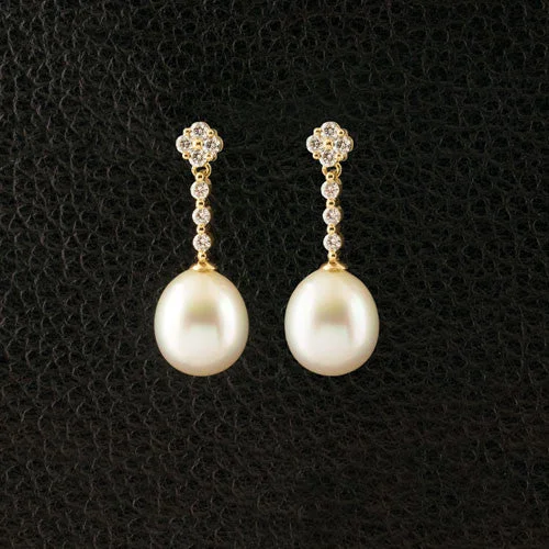 South Sea Pearl & Diamond Dangle Earrings