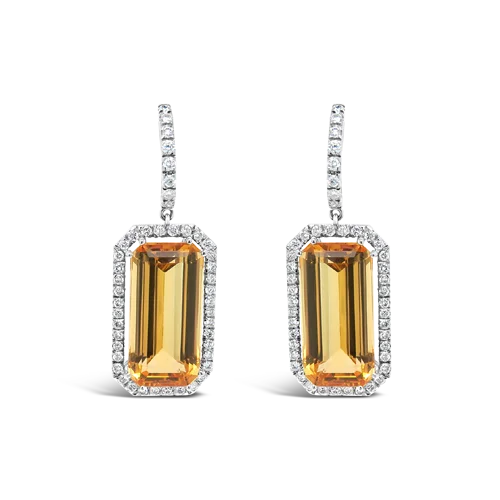 Yellow Topaz & Diamond Dangle Earrings