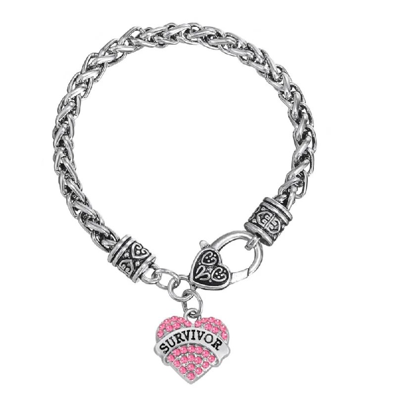 Fishhook European & American Breast Cancer Awareness Crystal Heart Survivor Bracelet Jewelry for women/men High Quality