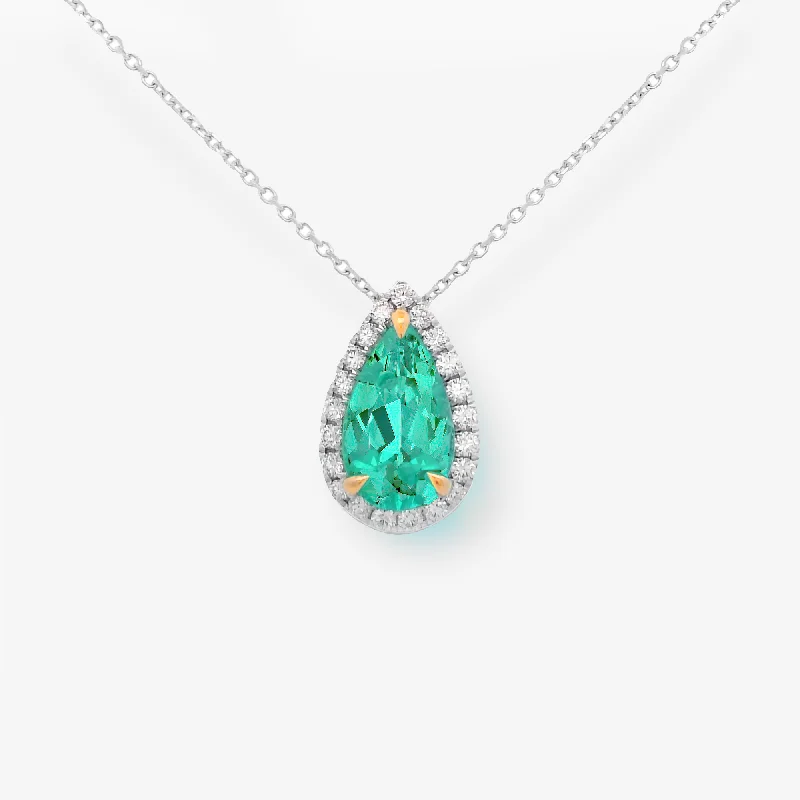 2.44CT Pear Shaped Emerald & Diamond Halo Necklace