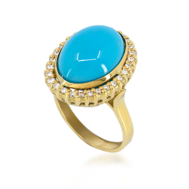 Oval Turquoise Halo Ring with Diamonds