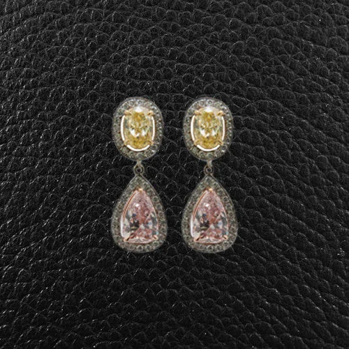 Pink, Yellow & White Diamond Earrings