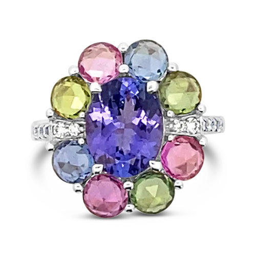 Tanzanite, Diamond & Multi-color Sapphire Ring