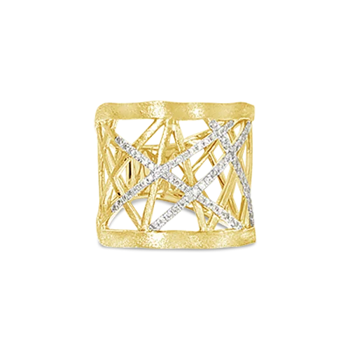 Gold & Diamond Lattice Wide Ring